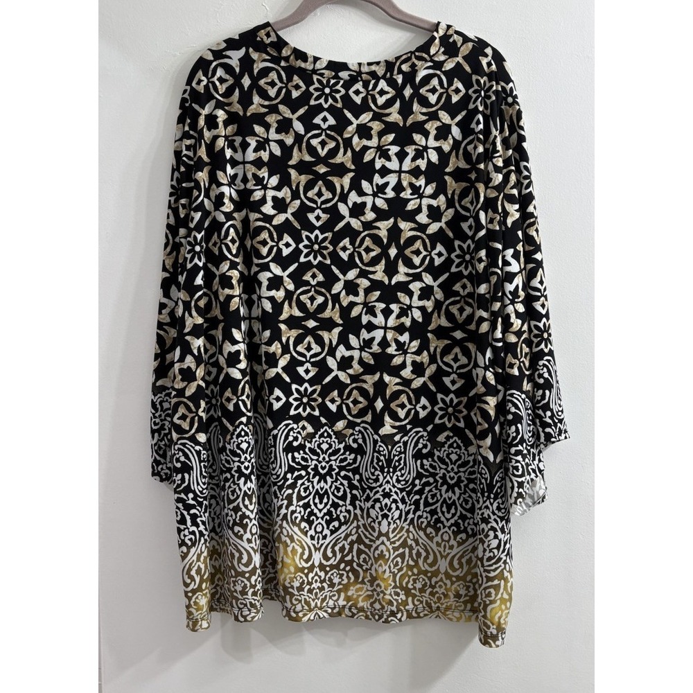 Susan Graver Liquid Knit Tunic Top Black Gold Damask Print V-Neck Womens 3XP - Picture 3 of 10